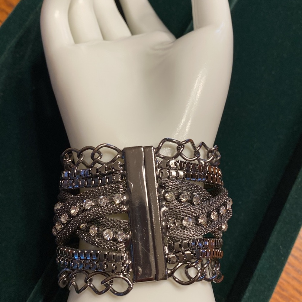 Chunky Silver Tone Crystal Multi-Row Bracelet - Picture 5 of 16